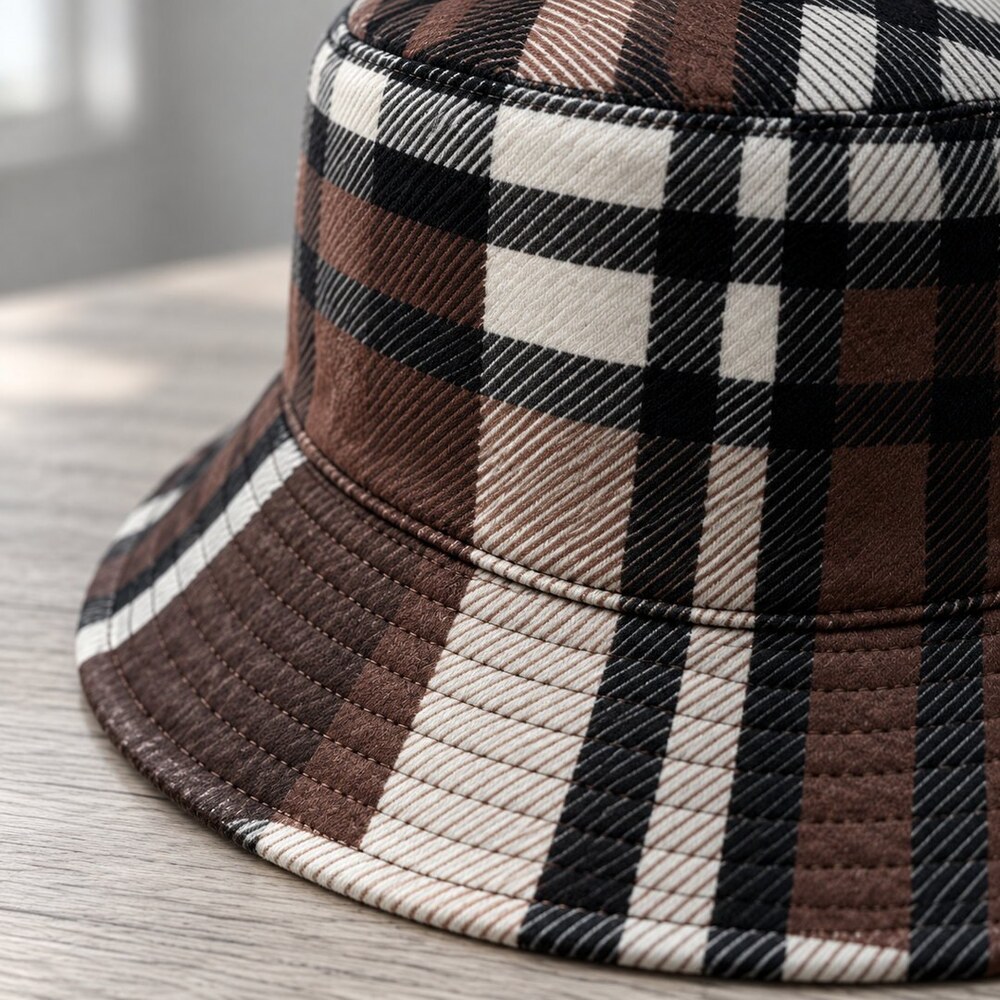 CELINE Brown Check Plaid Bucket Hat - Picture 6 of 6